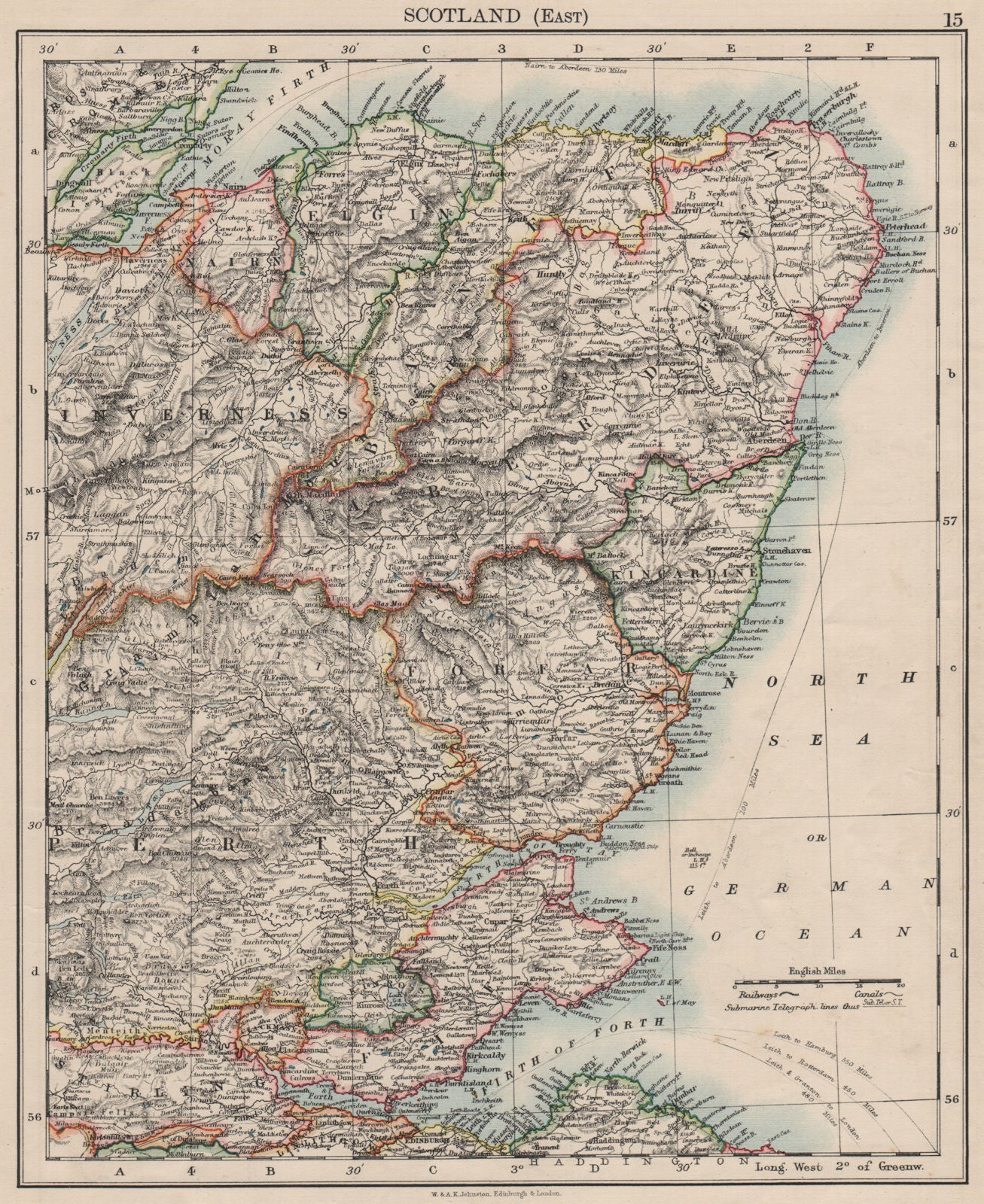 SCOTLAND EAST. Grampian Tayside Fife Firth of Forth Aberdeen.JOHNSTON 1900 map